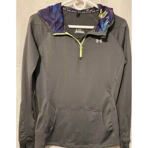 Under Armour Womens Small Fitted Gray 1/4 Zip Hoodie Sweatshirt Preowned